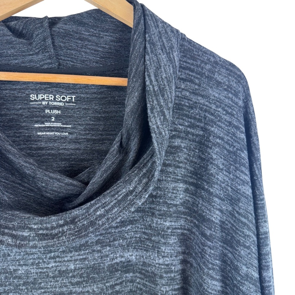 Torrid Cowl Neck Top Women 2 Charcoal Grey Super Soft Plush Space Dye Tunic